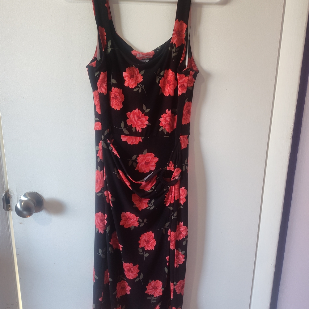 No Boundaries Black Dress with Pink Floral Design